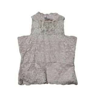 GUESS Womens Pastel Pink Floral Mesh Lace Sleeveless High Neck Crop Top XS